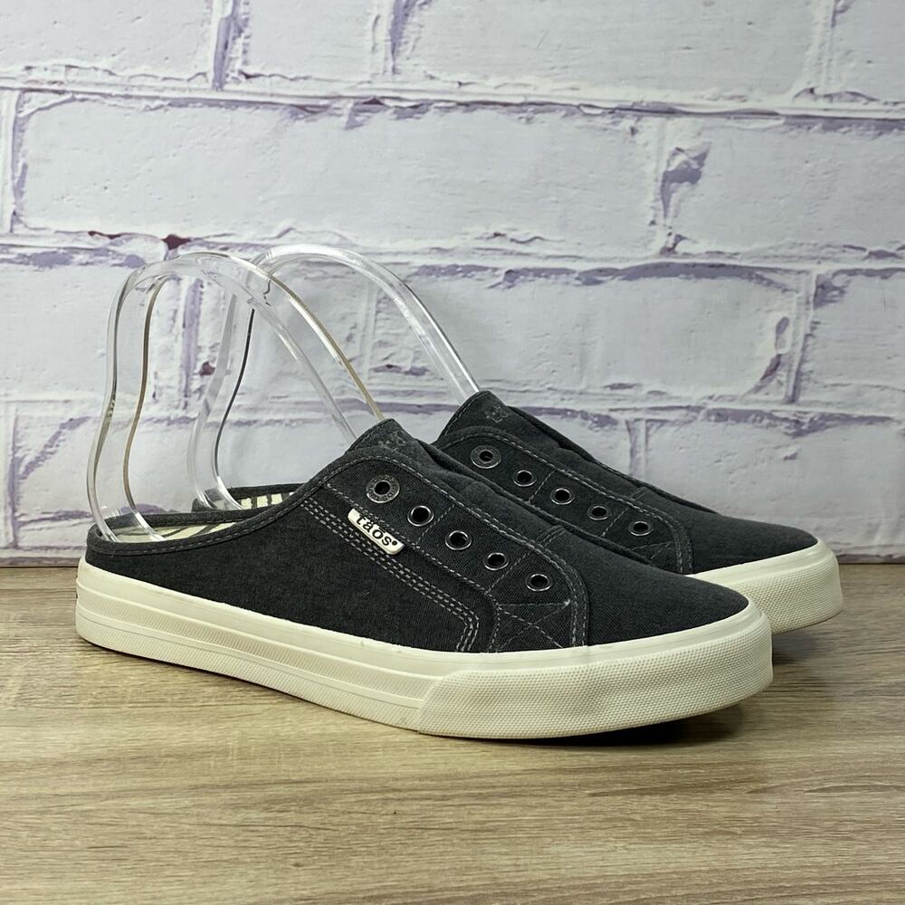 Taos EZ Soul Charcoal Canvas Sneakers Women's Size 9.5 Slip On Mule Shoes
